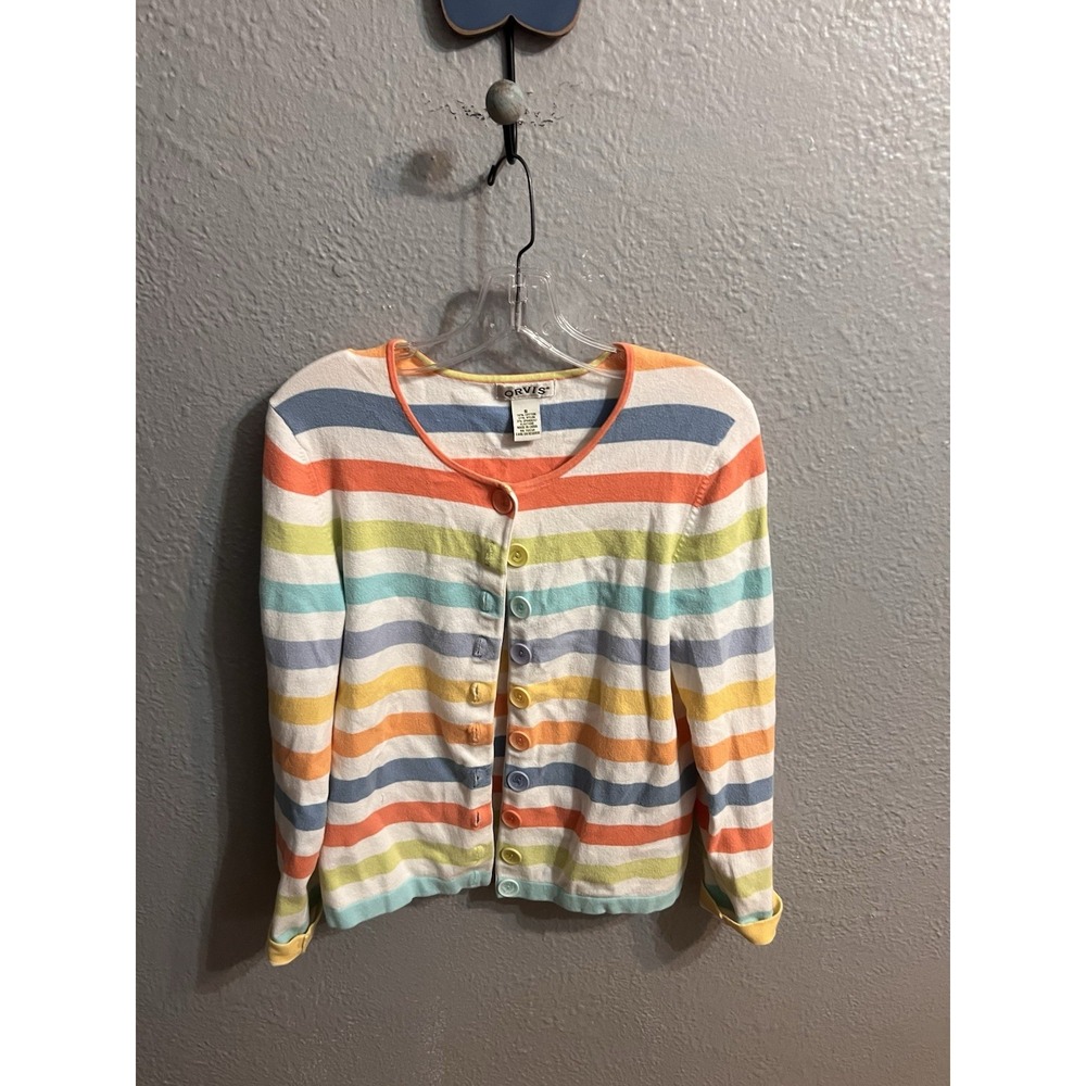 Orvis Womens Size Small Striped Cardigan Pastels
